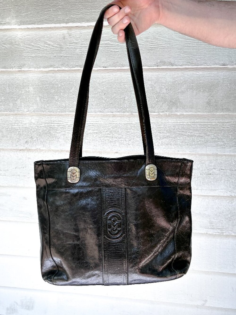Vintage Marino Orlandi Black Leather Tote Shoulder Bag – Made in Italy